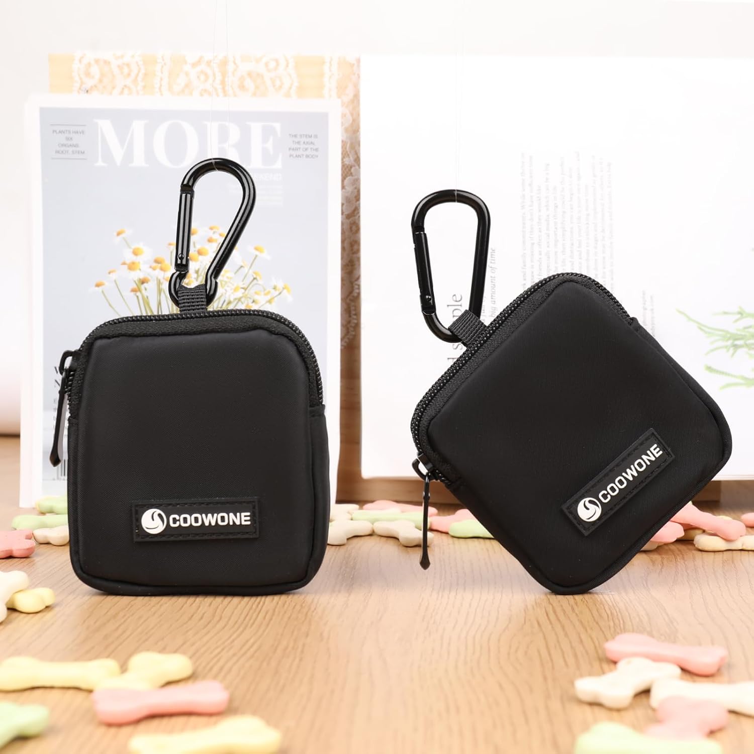 Dog Treat Pouch 2 PCS, Waterproof Small Dog Treat Bag for Leash, Hands Free Dog Walking Bag with Carabiner, Dog Poop Bag Holder for Pet Puppy Travel or Outdoor Use, Zipper Closure to Avoid Spilling - Image 2