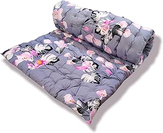 Soft Cotton Mattress Foldable Movable Picnic Light Weight Filled Single Firm Mattress| Gadda (3D Design Printed, 1 Sleeping Capacity, 3 x 6 ft or 72 x 36 Inches) (Grey Pink Floral)