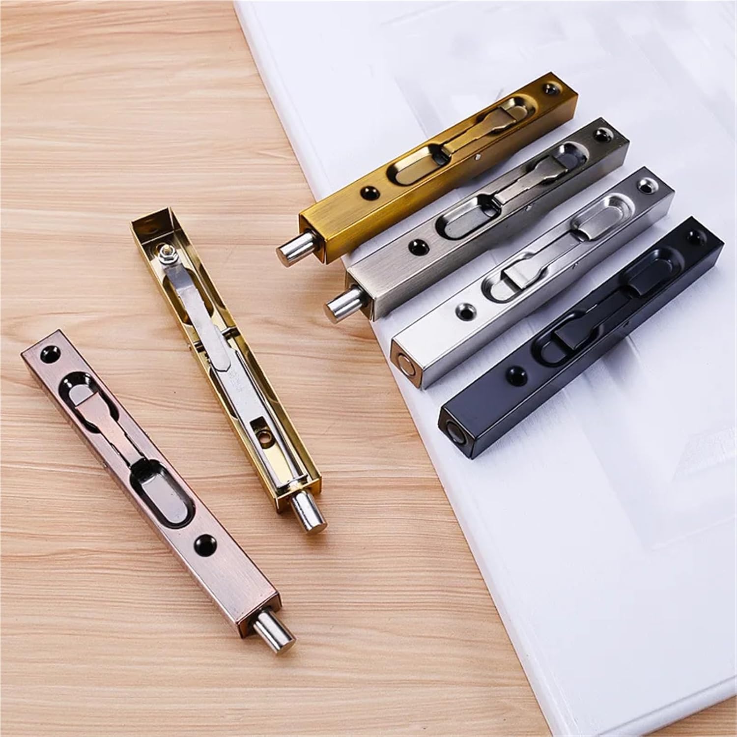 Flush Bolt for Double Door 4PC 6inch Stainless Steel Hidden Door Bolt Security Guard Latch Sliding Lock Bathroom Dust Proof Hardware(Rose Gold)