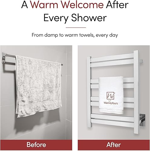 Miniatura 8 de WarmlyYours TWS6-MPL08PH - Calentador eléctrico de toallas de baño con calefacción de 8 bares, cableado, para montar en la pared, acero inoxidable,