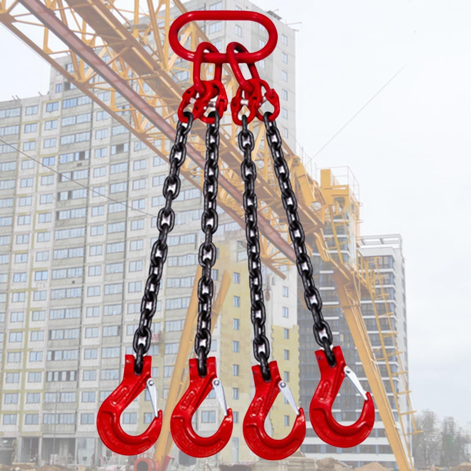 Alloy Steel Lifting Chain Link with 4 Hooks, Lifting Chains for Hoist& Cargo Security Towing and Handling, Lifting Sling Chains for Lifting Hoist(Load 3 Ton L 2 M (6.6 FT) 4 Hook)