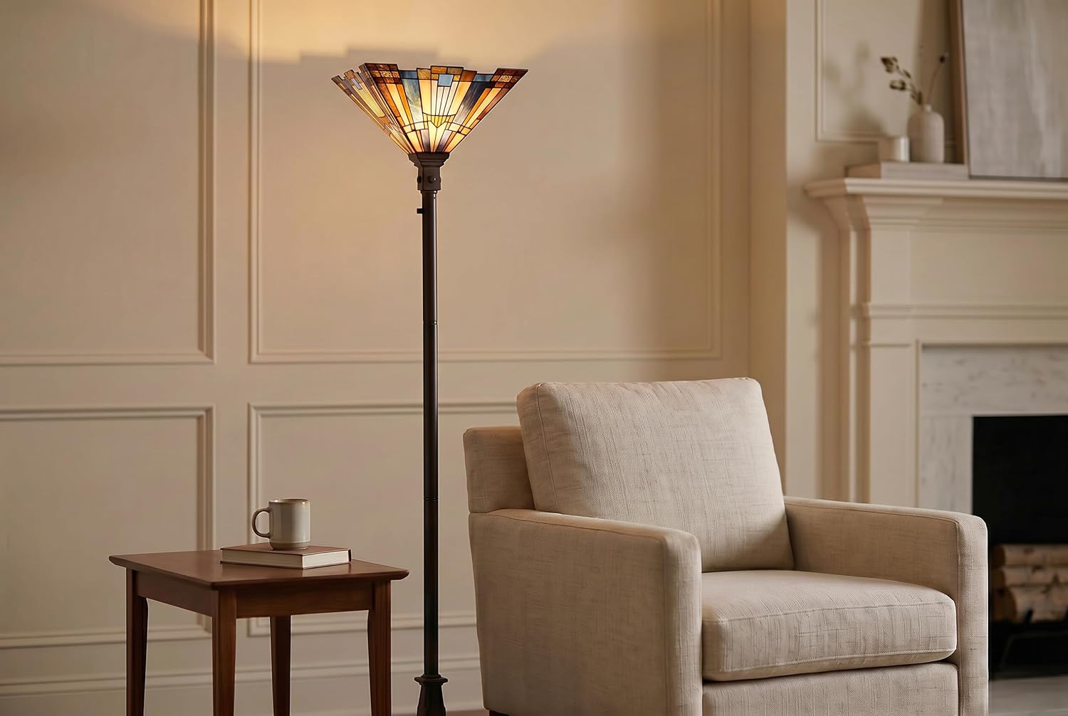 Quoizel Inglenook Valiant Bronze Floor Lamp, 71 Inch 1-Light Reading or Accent Lamp, Tiffany Style Stained Glass Lampshade, Floor Lamp for Bedroom, Living Room, Office, or Kitchen