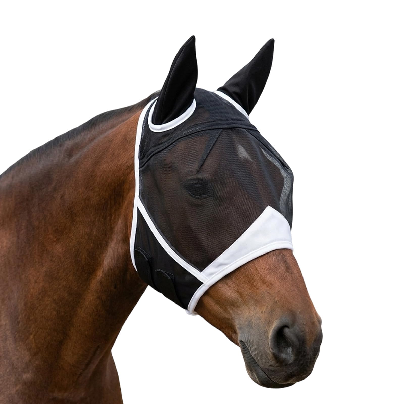 Fliegenmaske Pferd, fliegenmaske Pferd cob One Piece Fliegenhaube mit Fliegenohren für Pony, Kleine und Mittlere Pferde Elastisches Material, Atmungsaktiv, Leicht, UV-Schutz, Weich & Passgenau