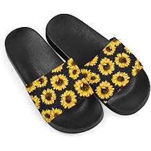 Howilath Novelty Sunflowers Pattern Slide Sandals for Women Girls, Comfotable Open Toe Non Slip Single Band Slide Sandals
