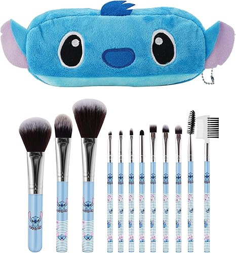 Bolsa de maquillaje de puntada con brocha de maquillaje, estuche de cosméticos de felpa, 12 piezas, correctores de contorno, sombra de ojos, rubor,