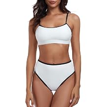 Colloyes Womens High Waisted Bikini Sets Color Block Scoop Neck Swimsuits