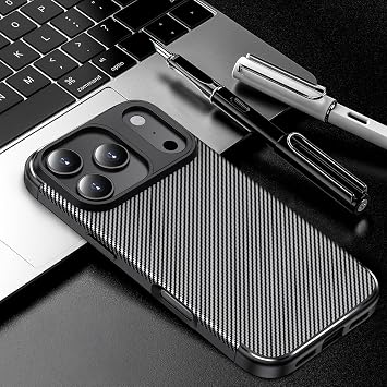 Case Black Carbon Silicone Original Compatible with Spia Apple iPhone 17 Pro Max (Compatible with Apple iPhone 17 Pro Max, Black)