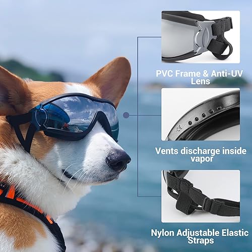 Miniatura 10 de NAMSAN Lentes de sol para perros medianos a grandes, lentes transparentes contra rayos UV, resistentes al viento, antipolvo, a prueba de nieve, con