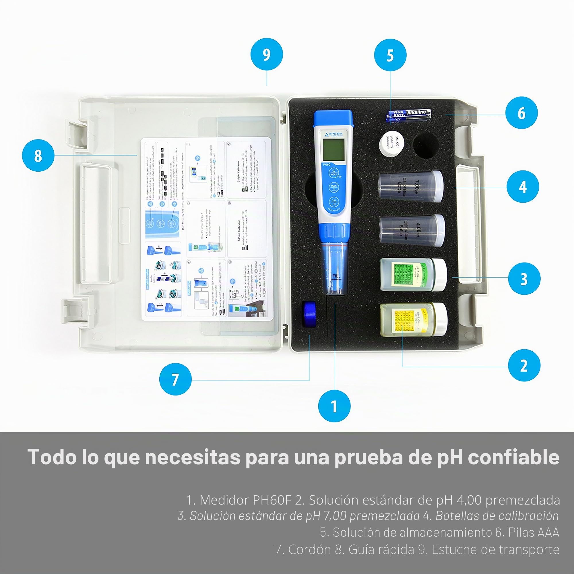 Apera Instruments PH60F, probador de bolsillo, sensor plano, 20