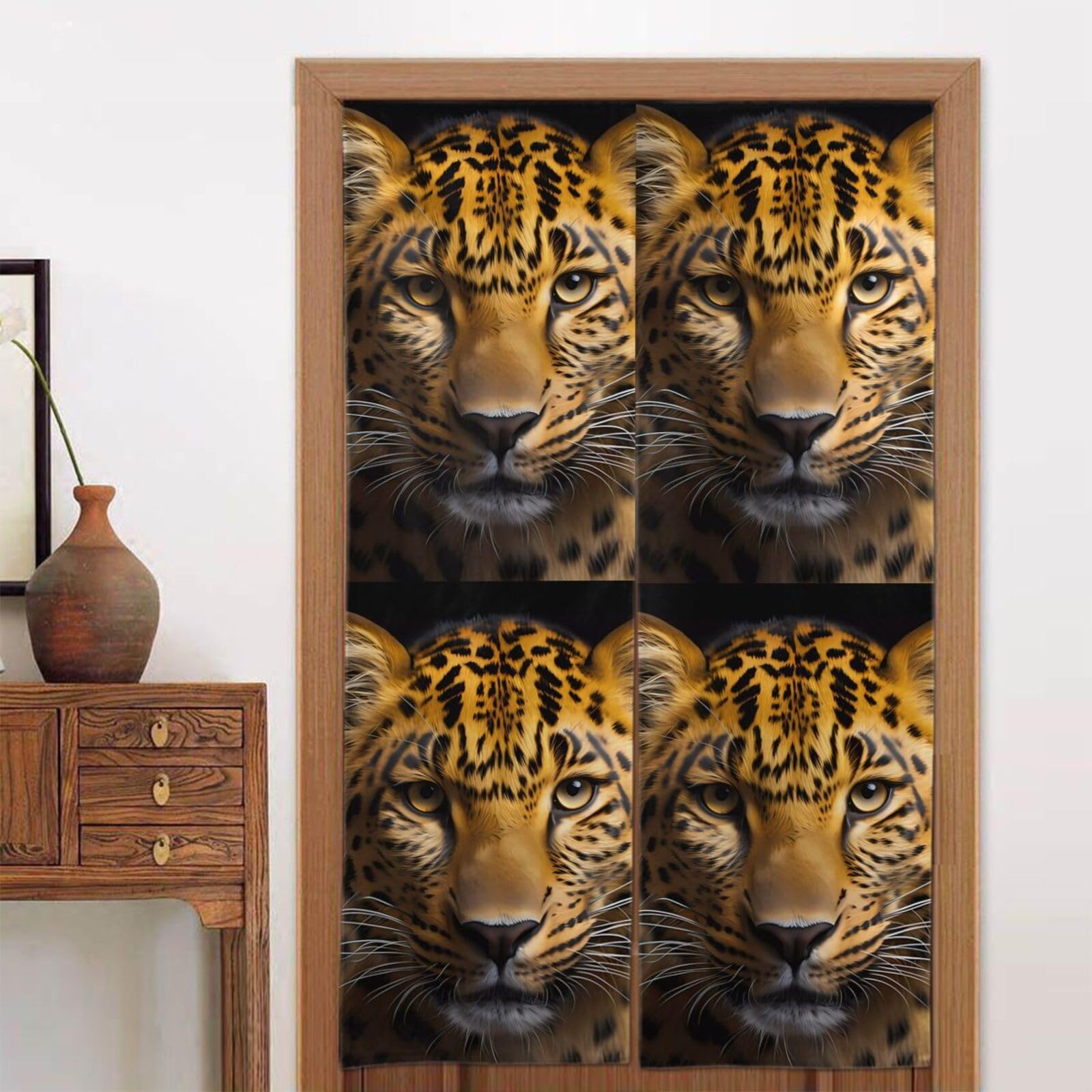 chenfandi The deep-eyed leopard Door curtain, blackout, suitable for bedrooms, bathrooms, windows, etc., 86 x 143 cm.