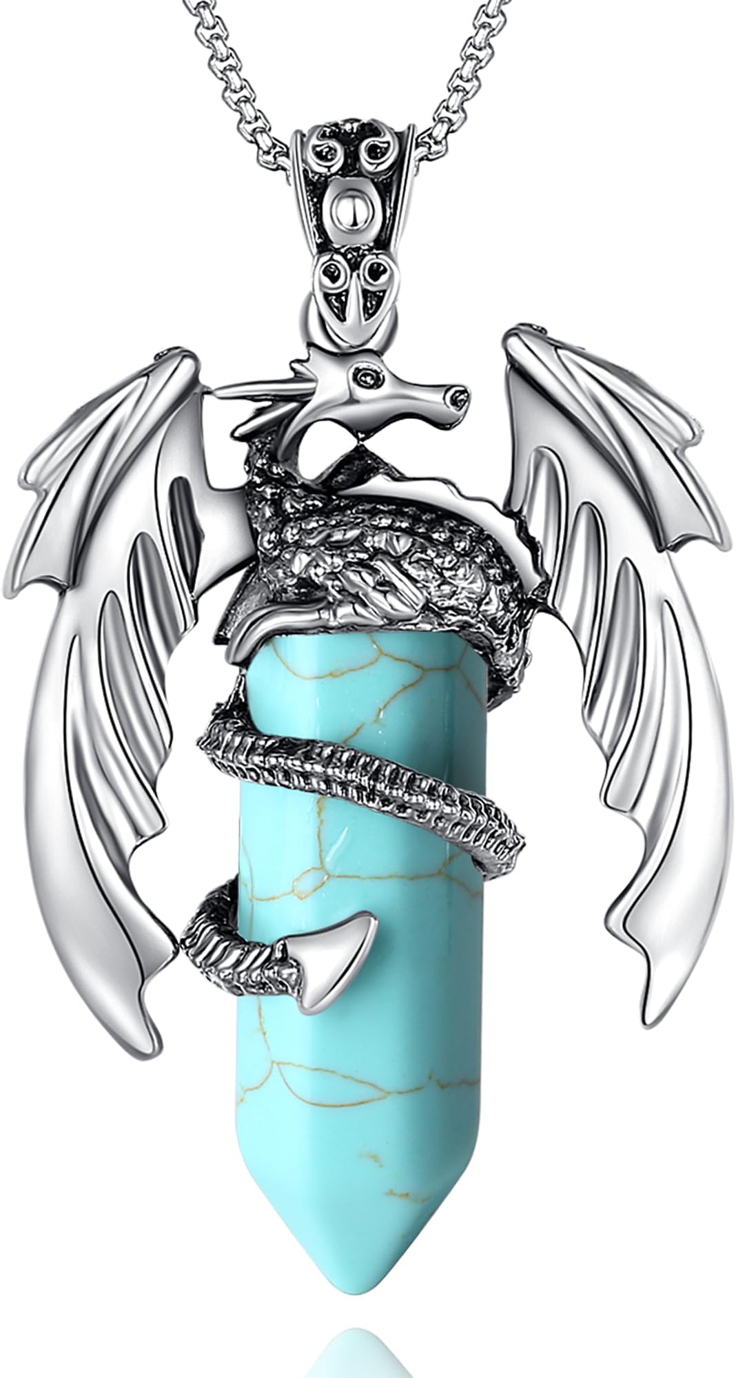 XIANNVXI Dragon Necklace for Men Turquoise Crystal Necklace Cool Mens Necklaces Dragon Jewelry Natural Gemstone Necklace Gift