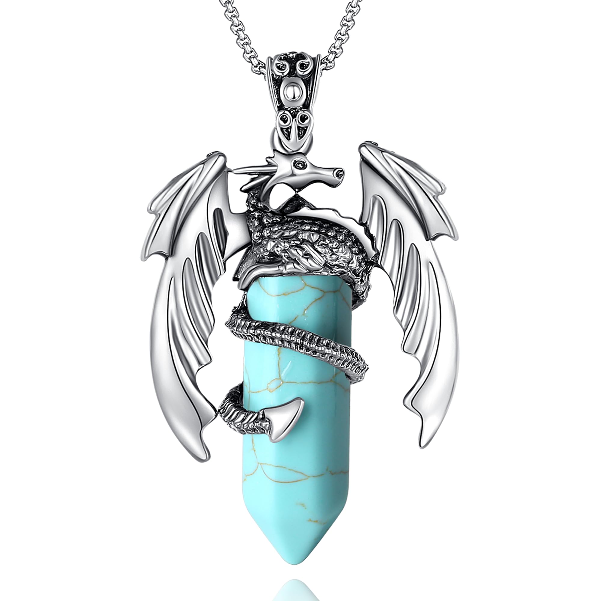 XIANNVXI Dragon Necklace for Men Turquoise Crystal Necklace Cool Mens Necklaces Dragon Jewelry Natural Gemstone Necklace Gift