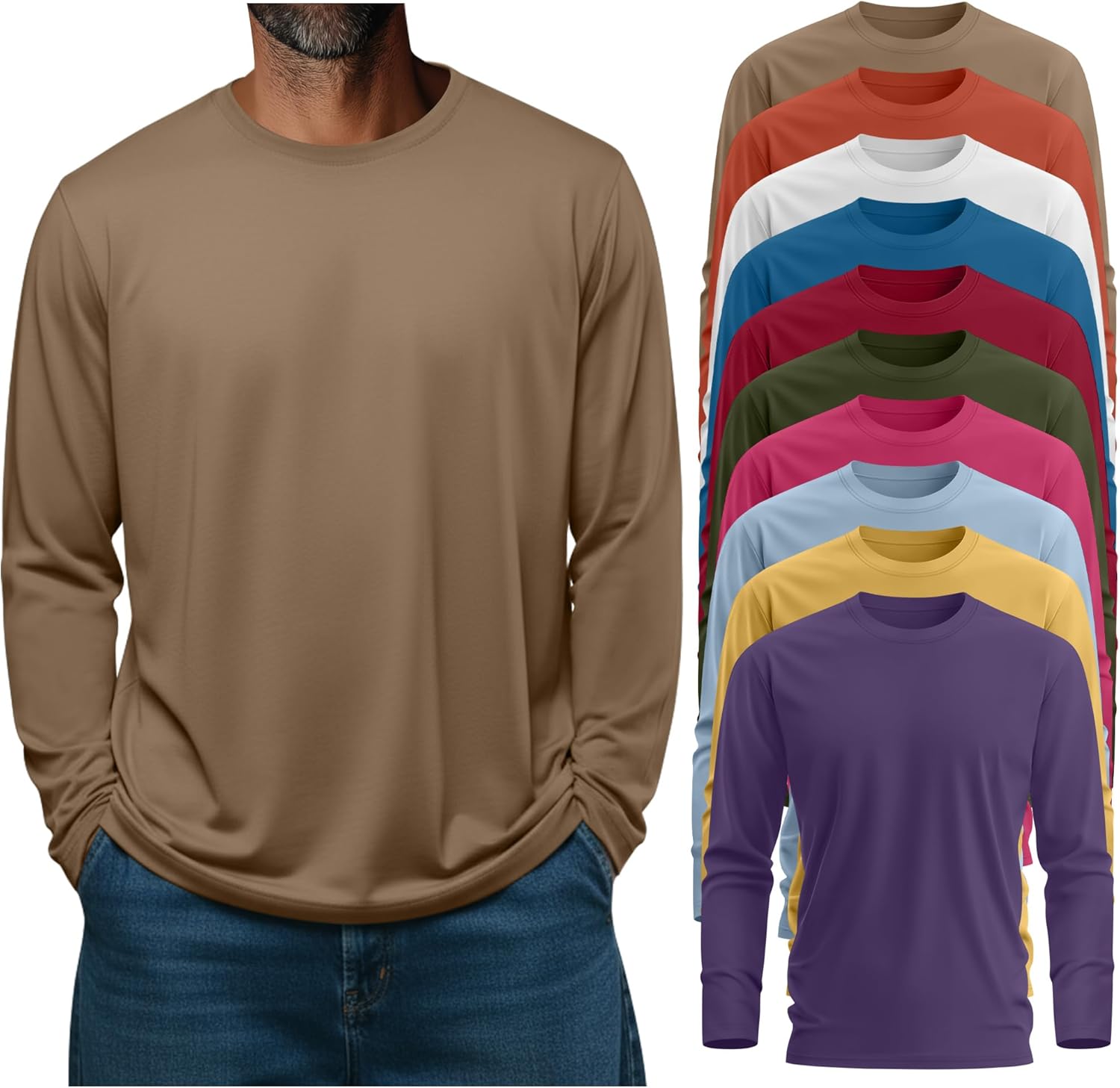 10 Pcs Mens Big and Tall Shirts Cotton Long Sleeve Top Bulk