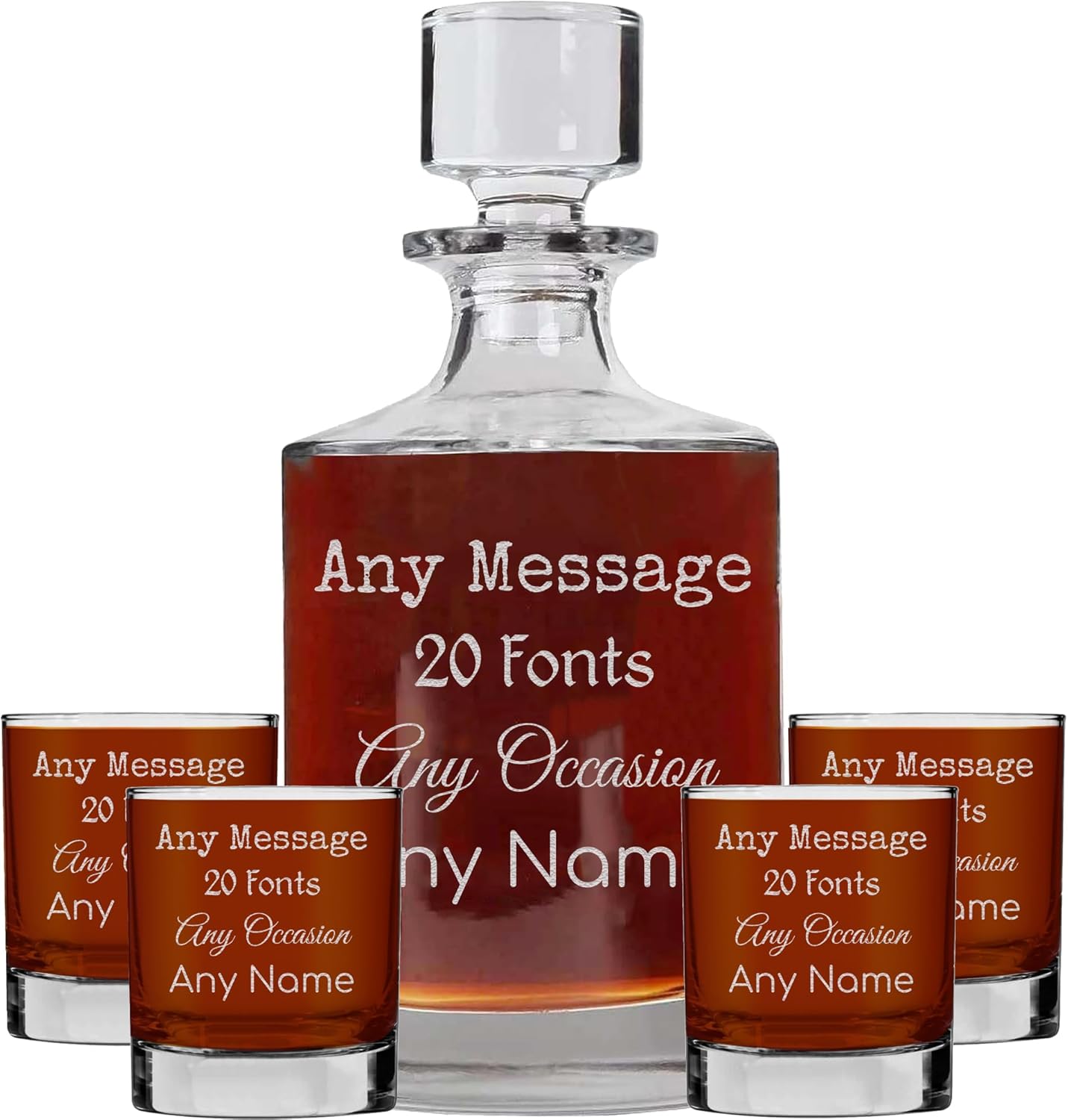 Personalized Etched Glass 28oz Whiskey Decanter, Round Your Text Here, Custom Engraved Gift, Retirement, Anniversary, Housewarming, Customized Bourbon Gifts for Men, Scotch Birthday, Him, Dad, Father