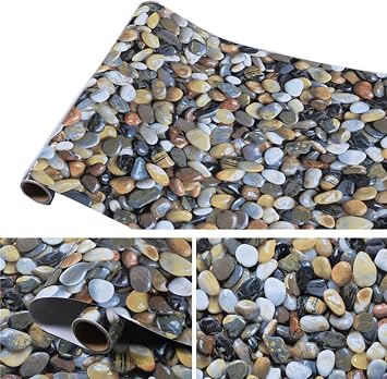 REDODECO 3D Cobblestone Self Adhesive Gloss Vinyl Wrap Film Kitchen Countertop Peel Stick Wallpaper Decal 15.8inx79in