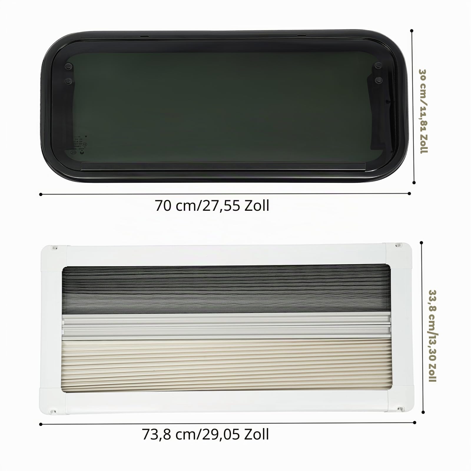 DIFU Wohnwagen Fenster E4 Camper Fenster 700x300 mm Gehärtetes Glas Wohnmobilfenster 85° Ausstellfenster mit Fliegengitter und Rollo | Insekten-, Sonnen- & Sichtschutz | für Kastenwagen Caravan