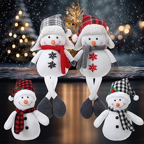 Yuntau 4 Pack Stuffed Snowman Sitting Plush Decor Winter Long