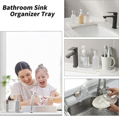 Vista 396 de Jaboneras de baño de silicona con boquilla de drenaje, organizador de fregadero de baño y cocina, soporte para esponja, bandeja de jabón para Gris