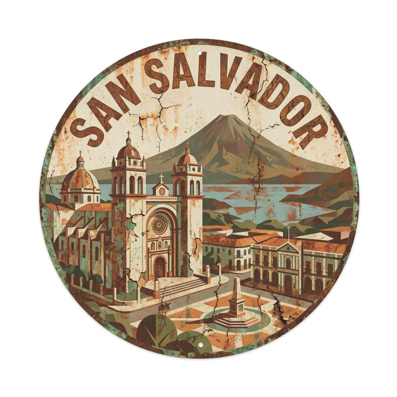 Vintage Travel El Salvador San Salvador Metal Tin Sign