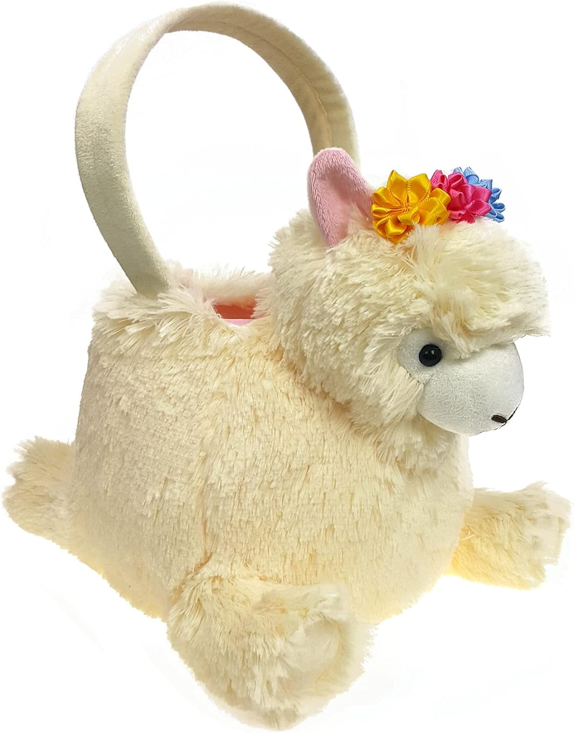 DearSun 3D Alpaca Plush Basket Easter Egg Hunting Basket, Cute Animal Plush Baskets for Easter Decorations Party Supplies Candy Gifts Storage
