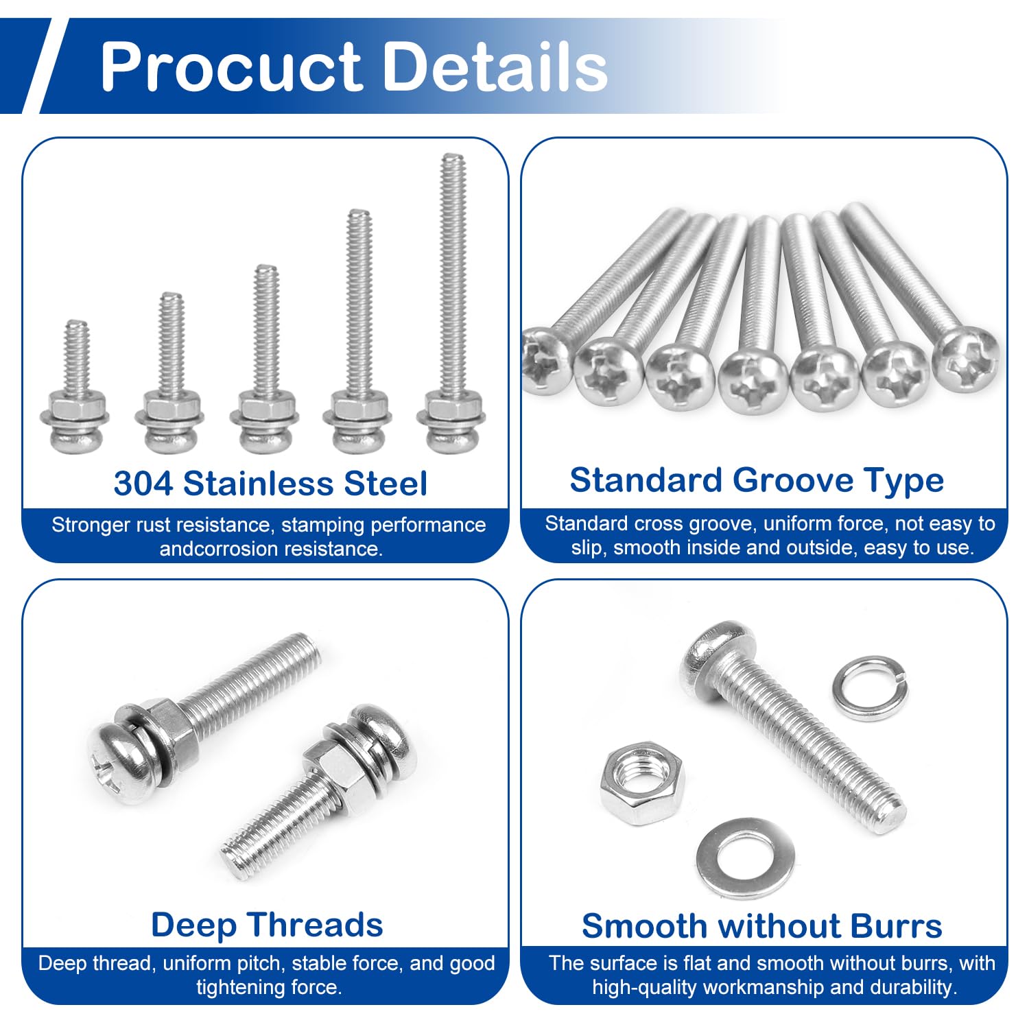 MroMax 390Pcs M4 Phillips Pan Head Machine Screws Kit with Nuts & Washers