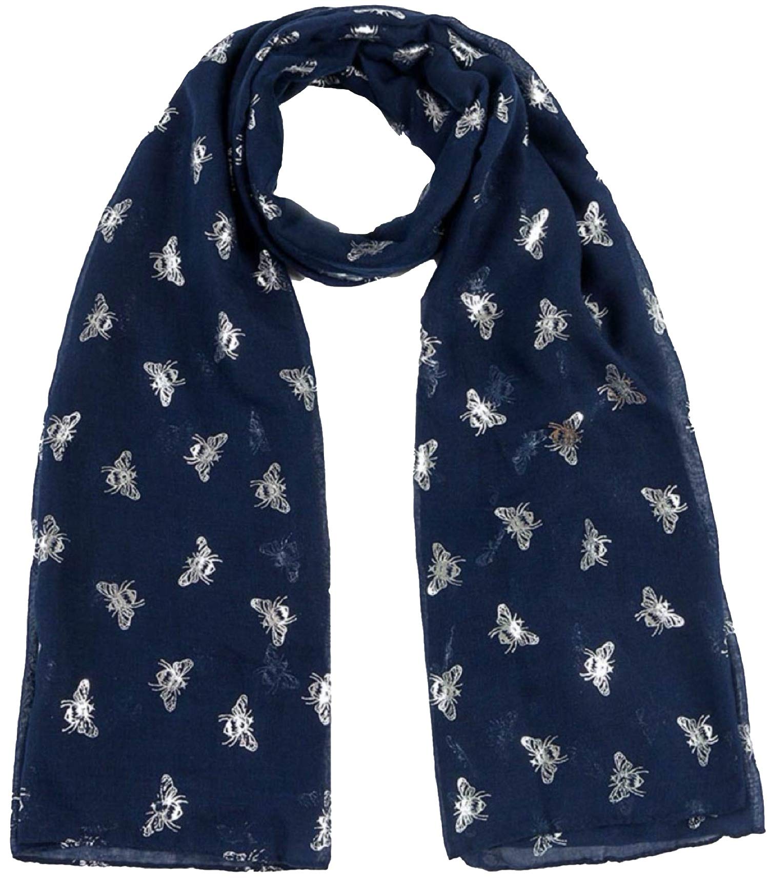 World Of Shawls Women's Navy Blue Girls Glitter Bumble Bees Scarves Wraps Shawl Soft Scarf (Navy Blue)