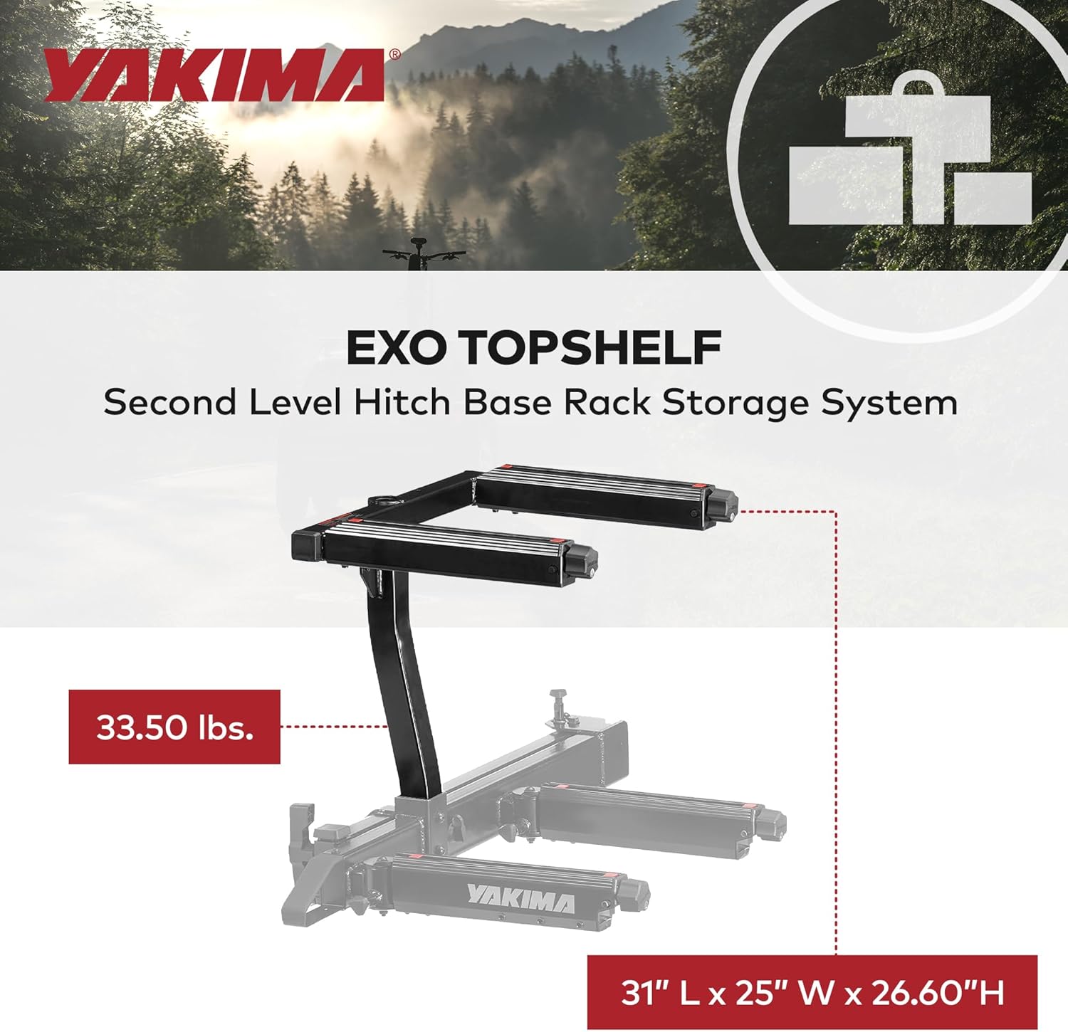Yakima Second Level Bike or Cargo Carrier Hitch Rack, Rear Vehicle System Base for EXO SwingBase - Accessory Only, EXO TopShelf