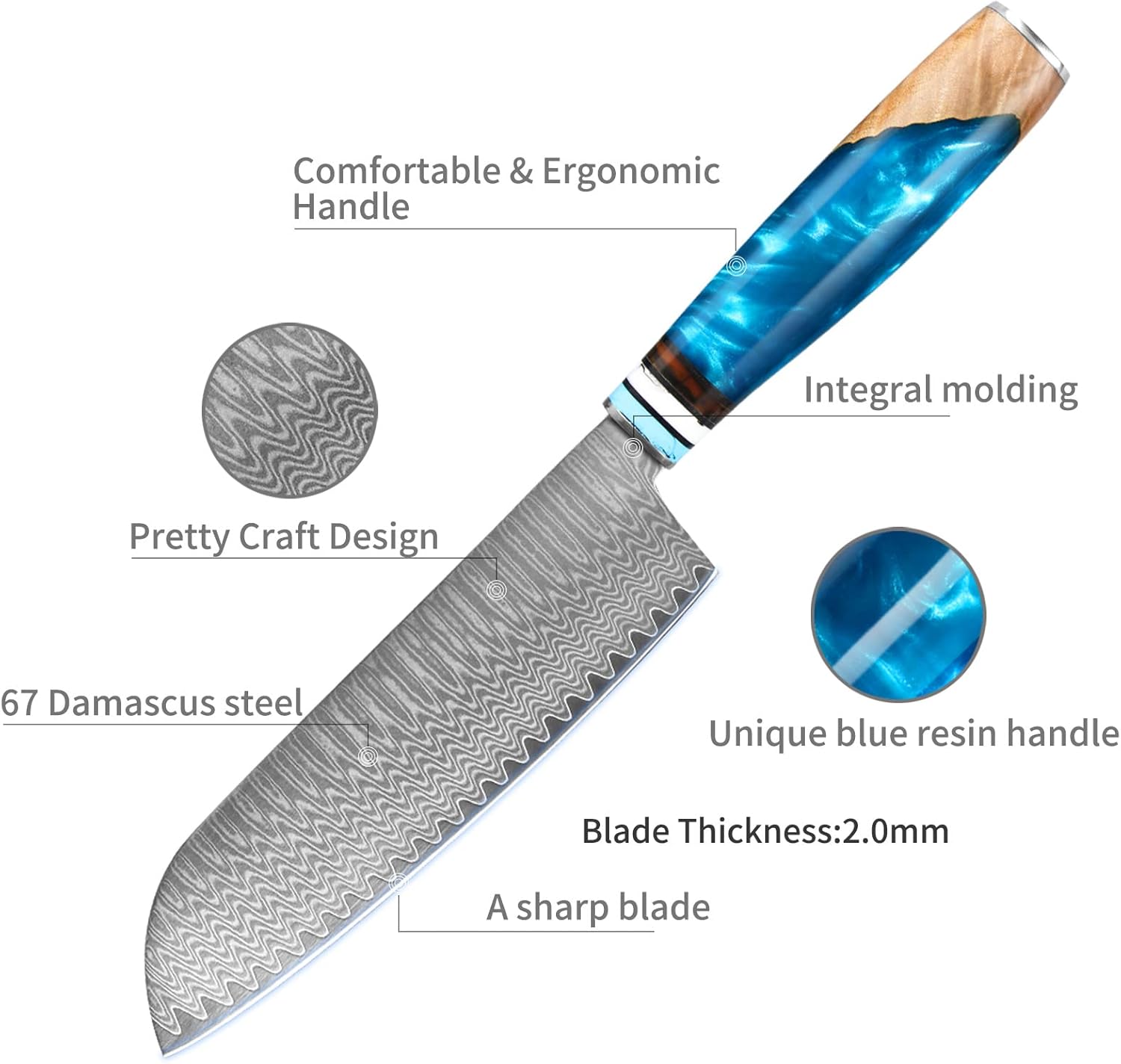 Kuwata Santoku Knife, Professional Japanese VG10 Damascus Steel Kitchen Santoku Knife, Ergonomic Wood Chef Knife Handle, Super Sharp Chefs Knives with Gift Box