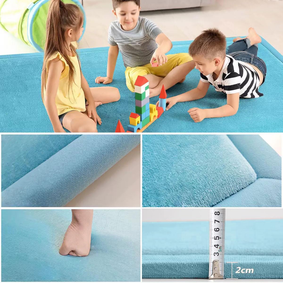 Teppich Für Kinderzimmer, Baby-Krabbelmatte 130 x 130 cm Krabbelmatte Kinderteppich 2cm Dicke Korallensamtteppich als Krabbeldecke fürs Kind, Yogamatte Tatami-Matte spielteppich und Übungsauflage