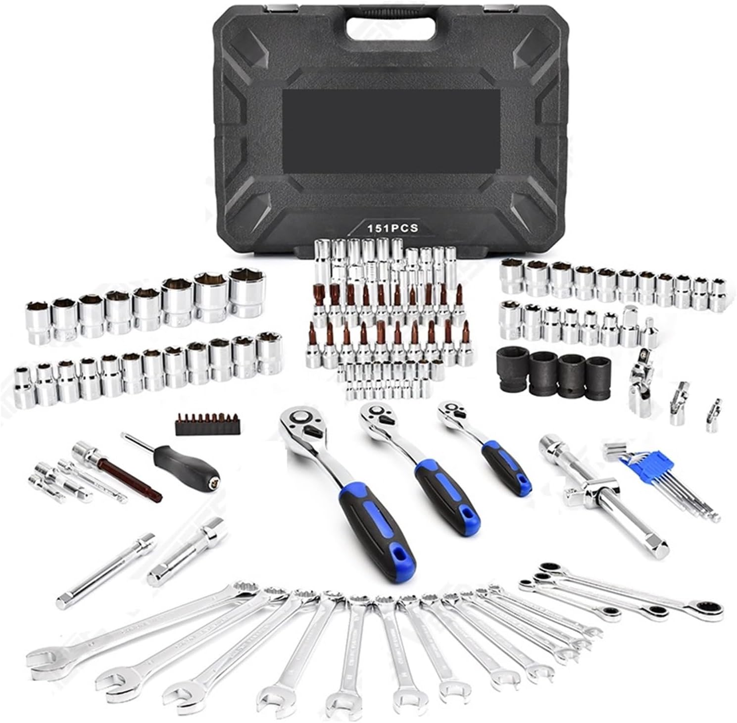 Mechanic's Tool Set,1/2, 1/4, 3/8 Drive Sizes,Mixed Socket Wrench Household/Auto Repair Tool Kit for Mechanical Repair, DIY (Color : 151PCS)