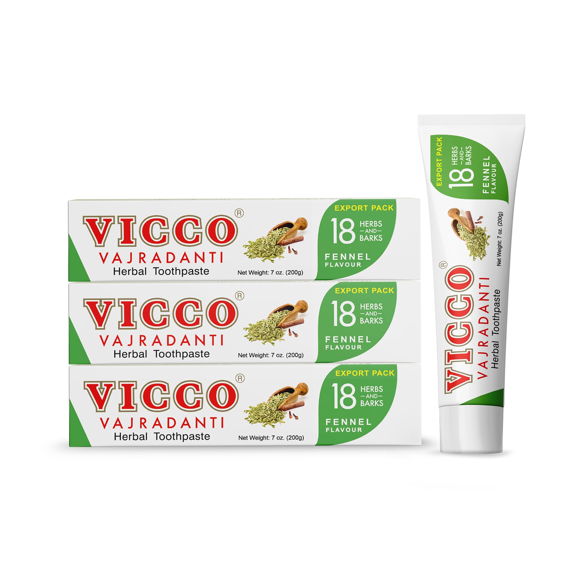 Vicco Vajradanti Herbal Toothpaste with Fennel Flavour - Contains 20 Ayurvedic Herbs and Barks, 100% Natural, Vegan & Cruelty-Free - 7 oz (Pack of 3)