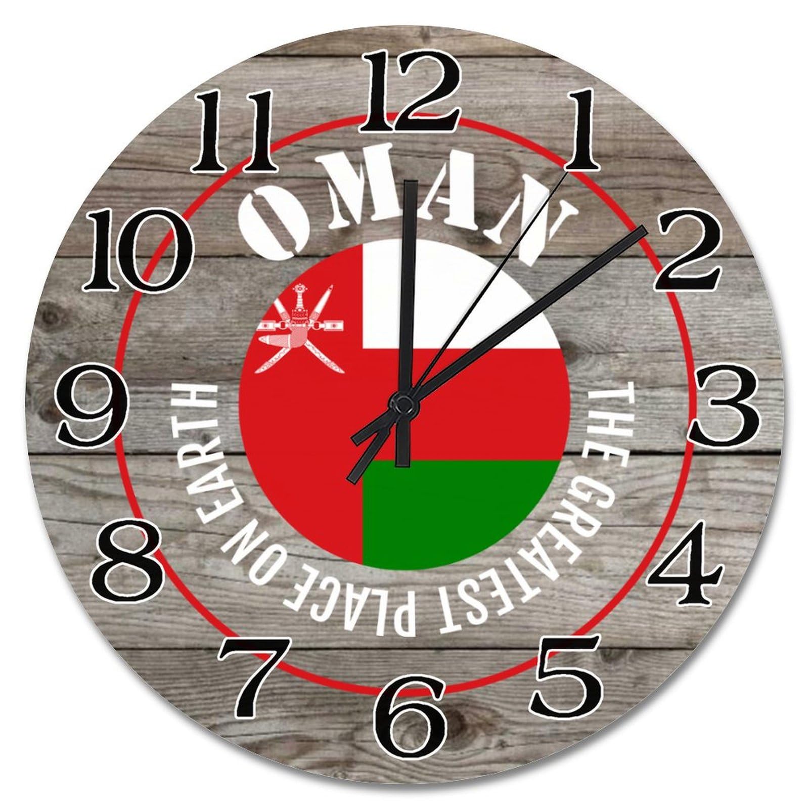 Horloge murale en bois avec drapeau Oman montre de voyage 38 cm