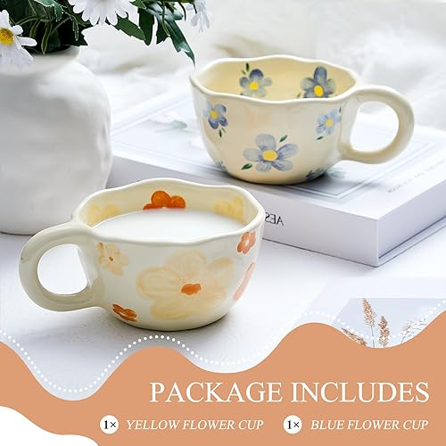 Miniatura 3 de Vesici 2 tazas de café de cerámica con cuchara, tazas florales vintage con asa, 8.5 onzas, taza de té de porcelana estética, regalo para San