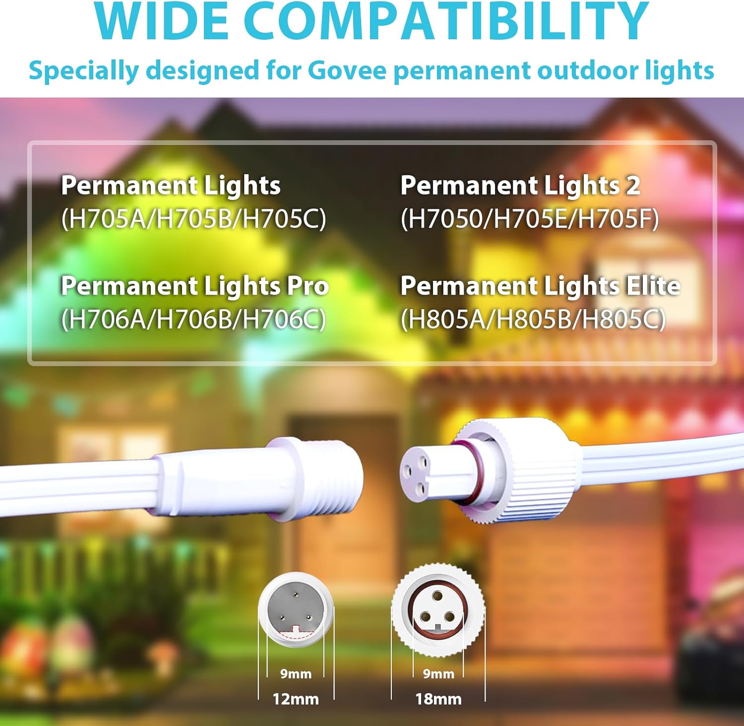 19.6FT﻿ Waterproof Extension Cable with 3-Pin Y-Shaped Splitter,Compatible with Govee Dots H705A/H705B/H705C/H706A Outdoor Lights,Weatherproof Cord for Permanent Garden/Patio/Exterior Lighting