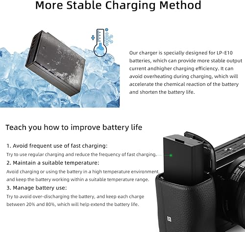 Miniatura 8 de LC-E10 LC-E10C - Cargador para cámara LP-E10, compatible con cámaras digitales Canon EOS Rebel T3 T5 T6 T7 T100 Kiss X50 X70 X80 X90 1100D 1200D