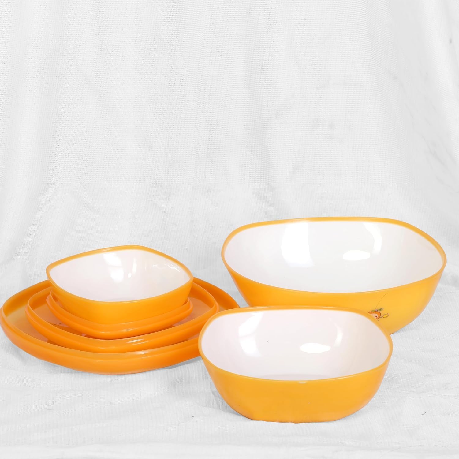 7Seas Unbreakable Serving Bowl Set with Lids | Airtight Food Storage & Kitchen Containers | BPA-Free, Durable & Stackable Bowls for Snacks, Salads, Curries & More (3-Piece, Yellow & White) 4