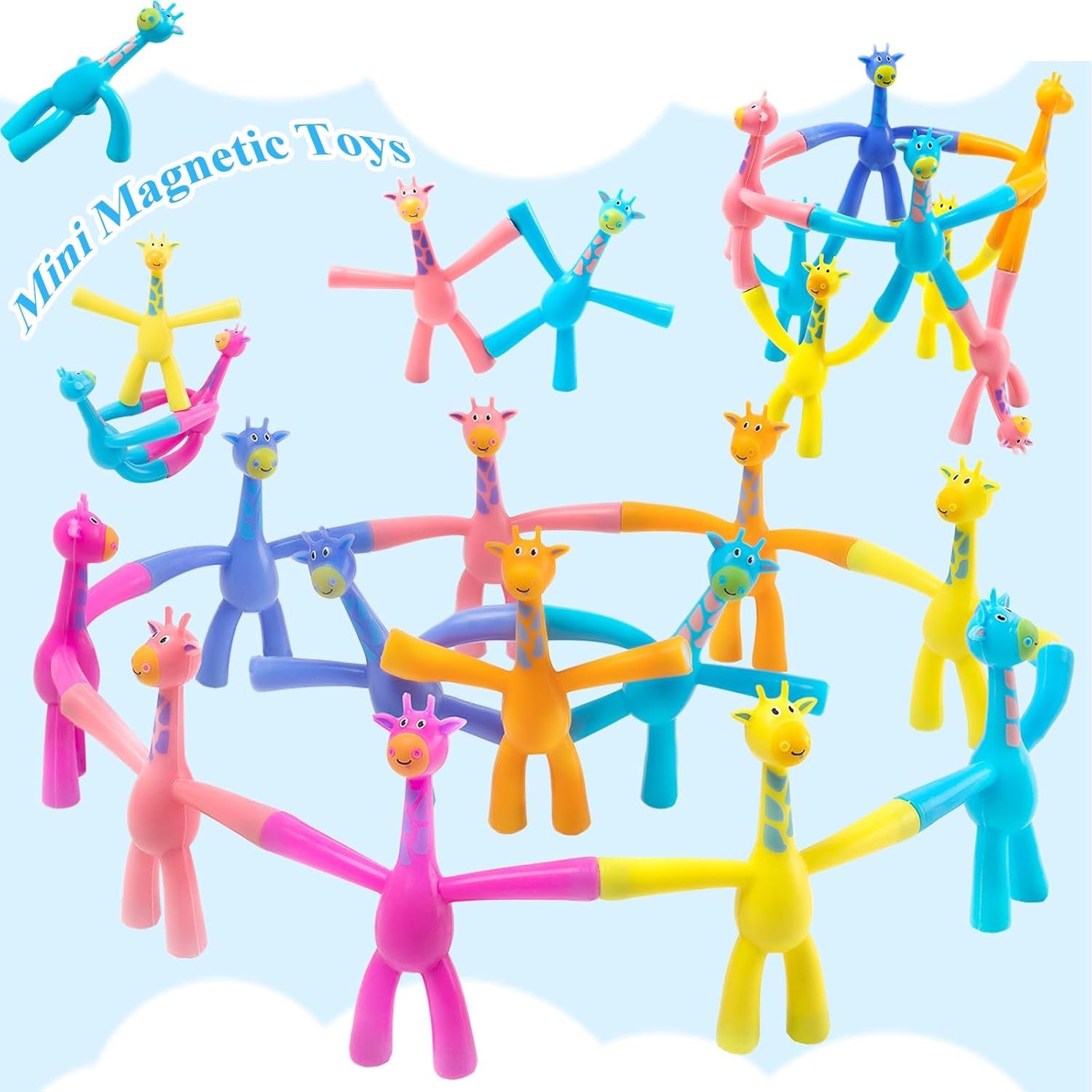 12 PCS Magnet Men Fidget Toys for Kids - Humanoid Magnetic People Toy Games, Cute Giraffe Fridge Office Magnets Educational Sensory Toys Fun Quiet Travel Toys Games for Classroom Boys(Solid Style)