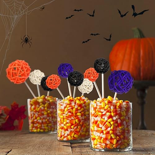 Miniatura 5 de SANNIX Bolas de ratán para decoración de Halloween, paquete de 40 bolas de mimbre para decoración del hogar, adornos de fiesta, decoración de mesa