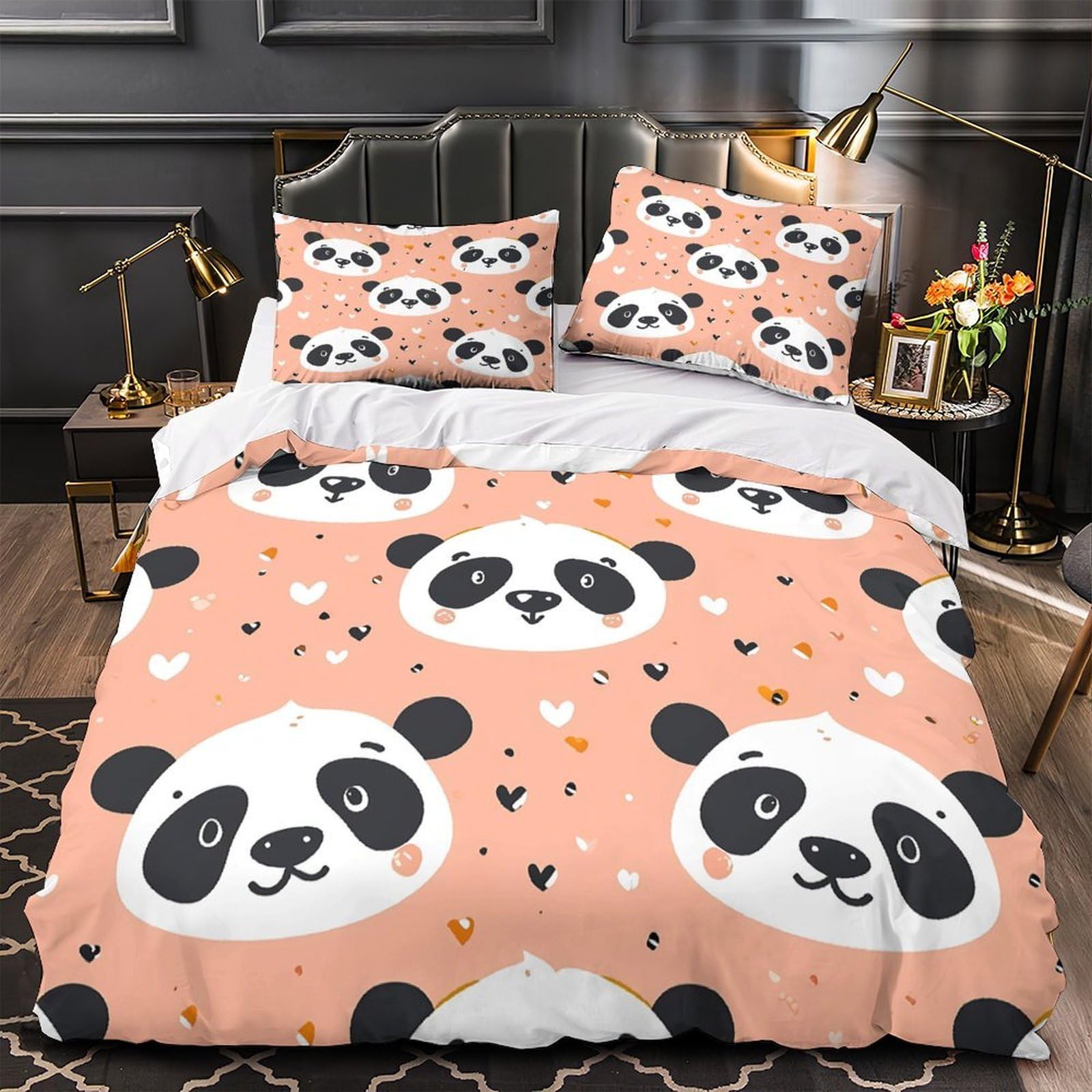 Parure de lit pandas housse de couette 220x240cm microfibre avec taies d'oreiller