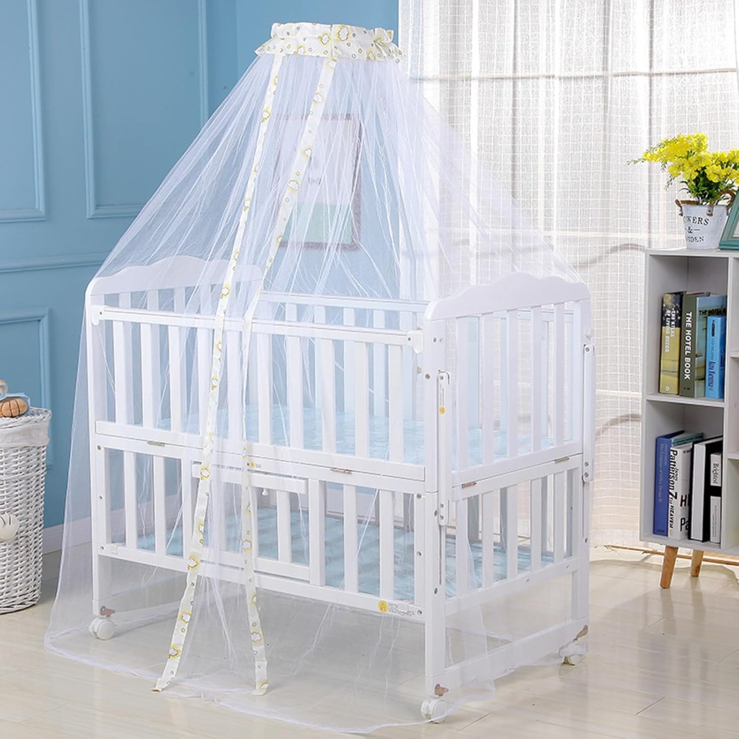 Crib Dome Mosquito Net, Universal 160x450cm Lace Decorative Toddler Bed Crib Canopy Netting for Baby Cribs, Breathable Mesh to Keep Mosquitos Away