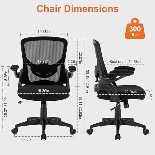 Miniatura 2 de Silla de oficina, silla ergonómica de escritorio para computadora con soporte lumbar ajustable, cómoda silla de malla transpirable con brazos