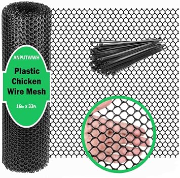 Upgraded Plastic Chicken Wire Fence Mesh16INx33FT - Black/Green/White Colors 0.3" Openings,for Garden Net, Poultry Fencing, Chicken Wire Frame,Animal Cage Fence,Floral Netting Black