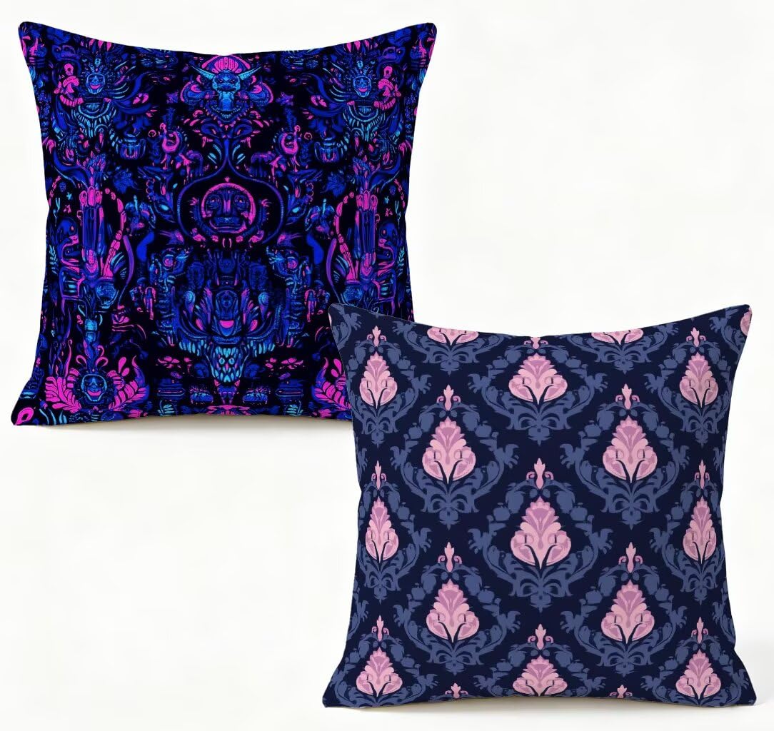 Coussin exterieur 65 x 65 violet en lin (lot de 2) avec fermeture invisible pour canapé
