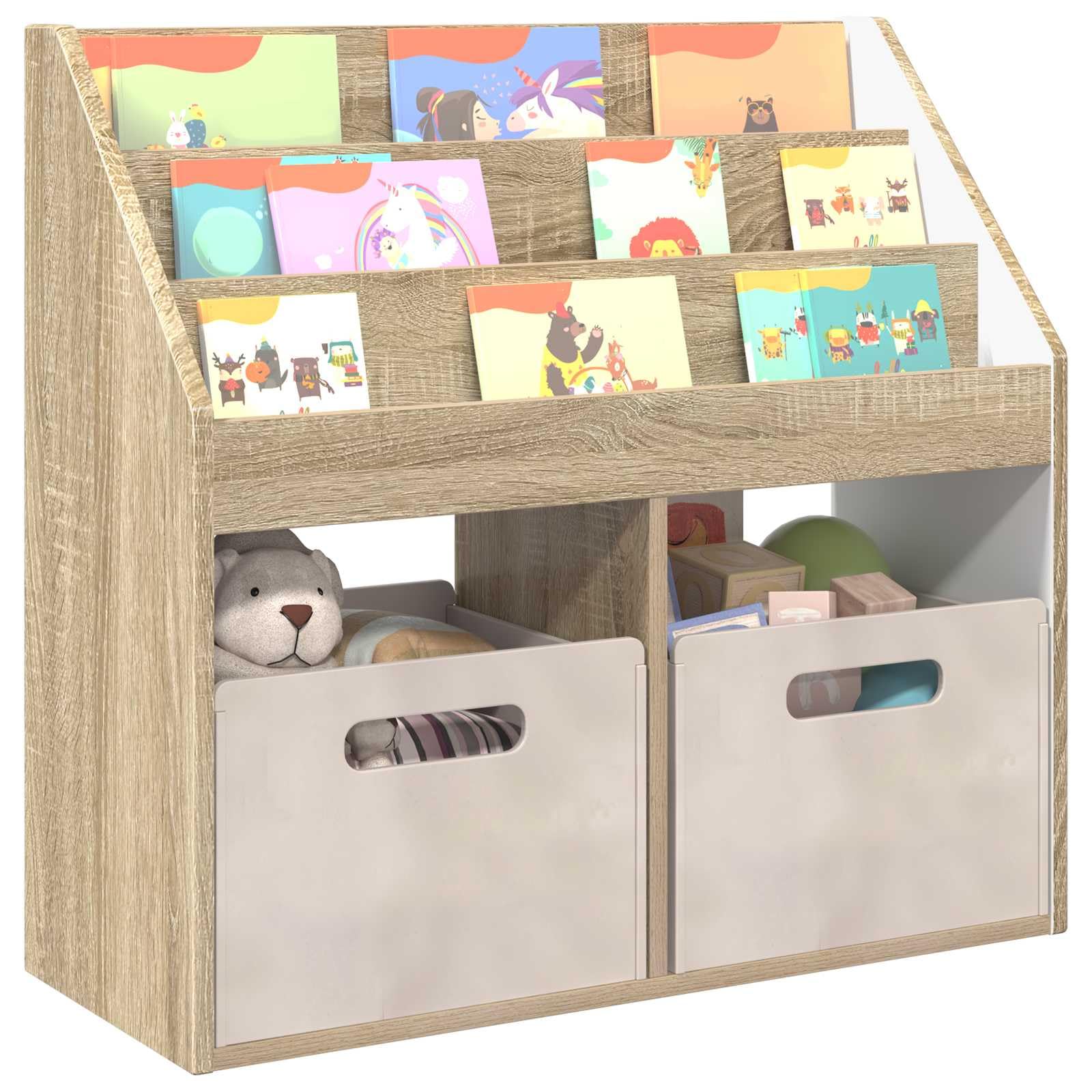 Estante de almacenamiento de madera de 72,5 x 29,5 x 69 cm de madera en roble Sonoma para libros y juguetes con diseño independiente y fácil montaje