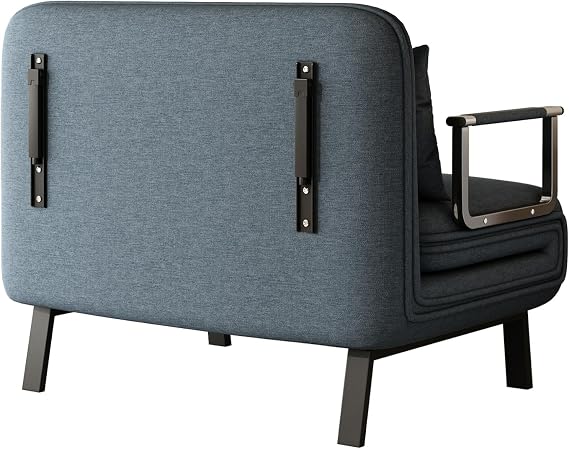 Bellemave 39.4 Convertible Chair Bed, Tri-Fold Sofa Bed with Adjustable Backrest & Pillow, Leisure Chaise Lounge Couch with Sturdy Steel Frame for Home & Office, Comfortable Sleeper Chair(Blue+Grey)