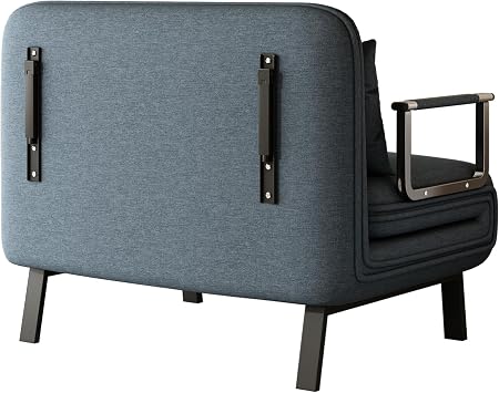 Bellemave 39.4 Convertible Chair Bed, Tri-Fold Sofa Bed with Adjustable Backrest & Pillow, Leisure Chaise Lounge Couch with Sturdy Steel Frame for Home & Office, Comfortable Sleeper Chair(Blue+Grey)