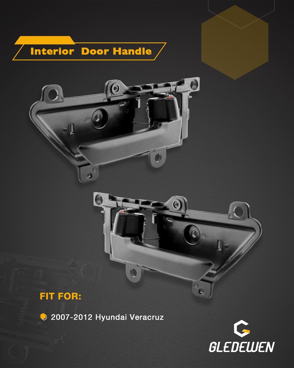 Inside Door Handle (Pair), Compatible with 2007-2012 Hyundai Veracruz | Textured Black Interior Front or Rear Left Driver & Right Passenger | Replace# 82610-3J000WS, 82620-3J000WS Inner Handle