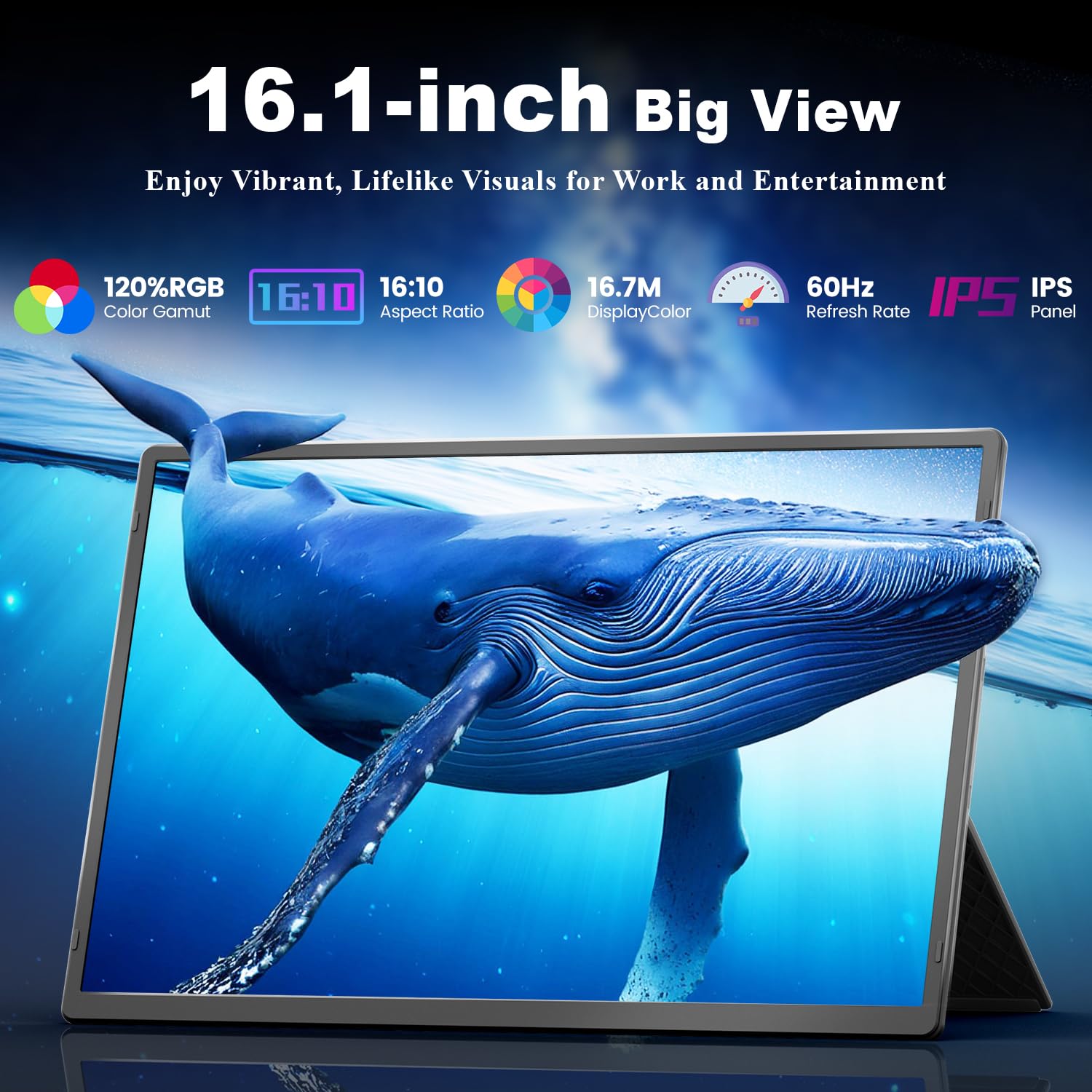 Teamgee Monitor Portátil 16.1 “, FHD 1200P IPS con Soporte Magnético 360° de Altura Ajustable, Pantalla Dual Ultra Delgada para Mac/Windows/Chrome (Portátiles 13-17.3"), Montaje VESA
