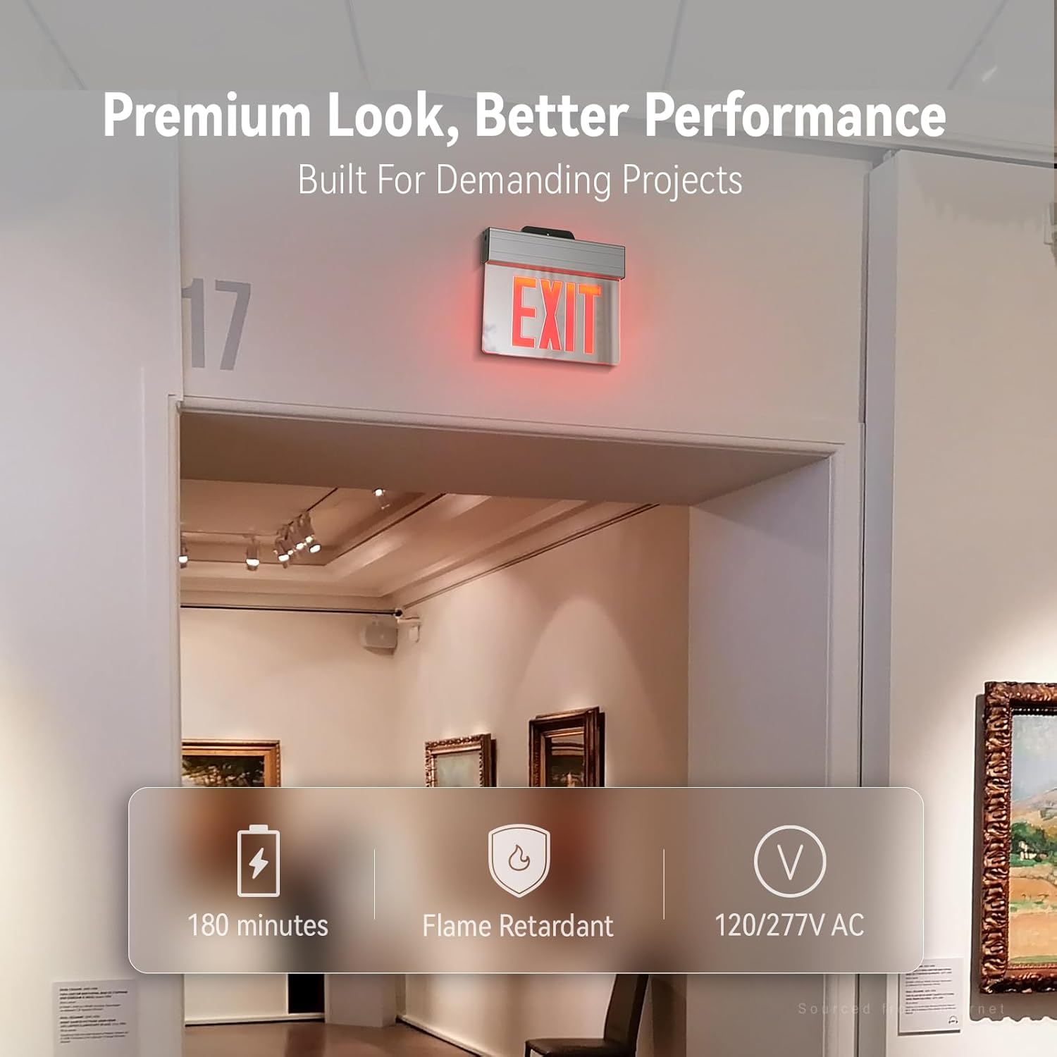 LEONLITE LED Edge-Lit Exit Sign, Aluminum Emergency Exit Light with Battery Backup, UL Listed, Double-Sided Acrylic Panel, 180 Mins Backup,120/277V, Multi Mounting for Commercial Use, Red, Pack of 4