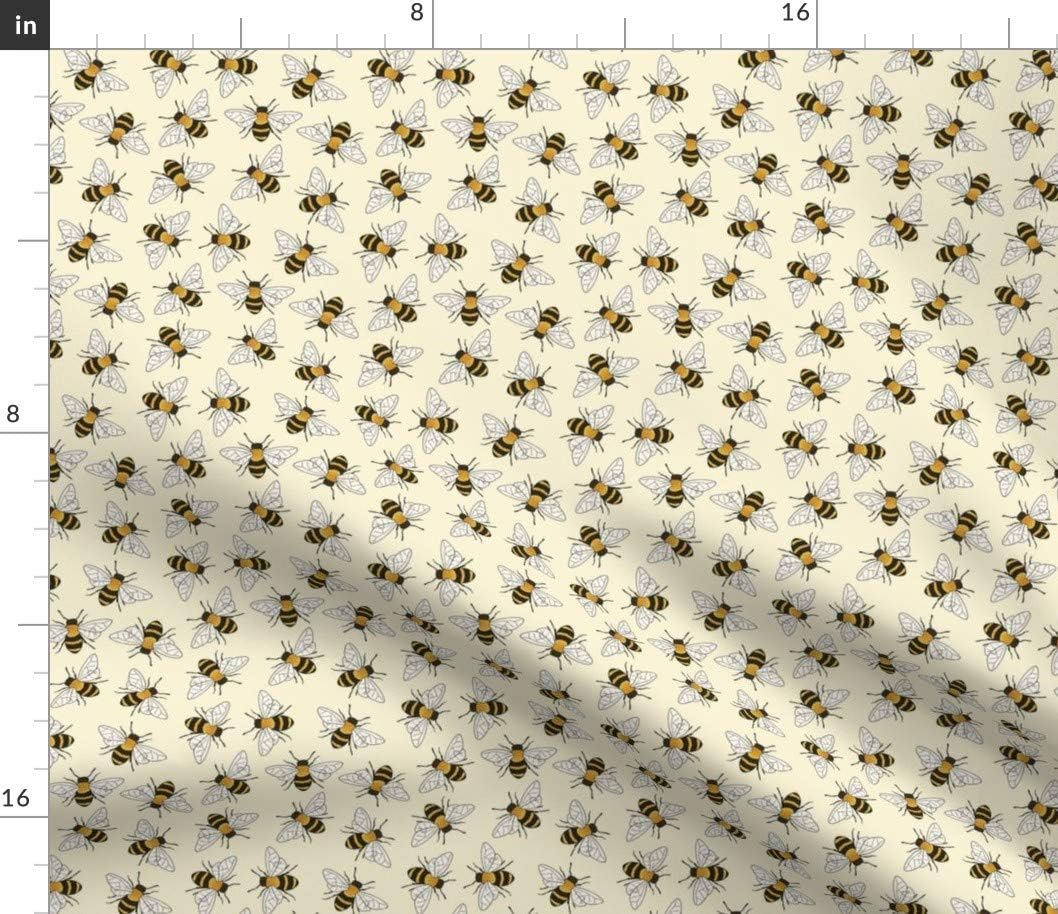 Spoonflower Fabric - Bees Pale Yellow Bee Honey Insect Ditsy Hive Nature Wildlife Printed on Petal Signature Cotton Fabric by The Yard - Sewing Quilting Apparel Crafts Decor